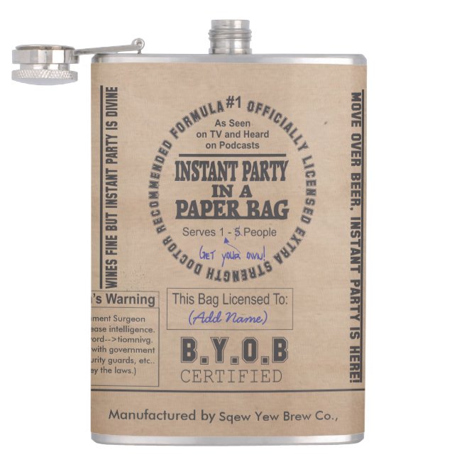 Party In A Paper Bag Customisable Hip Flask (Opened)