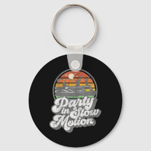 Party In Slow Motion Retro Funny Pontoon Boat Boat Key Ring