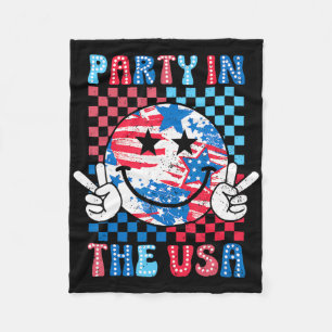 Party In The Usa 4th Of July Preppy Smile Kids Men Fleece Blanket