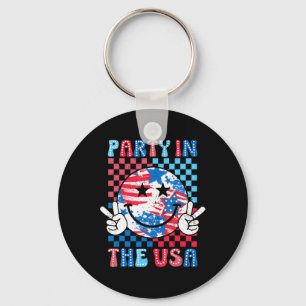 Party In The Usa 4th Of July Preppy Smile Kids Men Key Ring