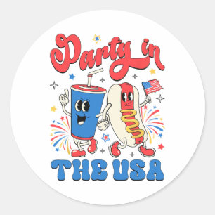 Party In The Usa Cute Soda And Hotdog Patriotic 4t Classic Round Sticker