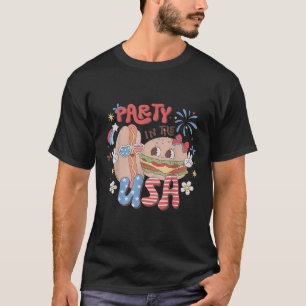 Party In The USA Groovy Hot Dog Hamburger 4th Of J T-Shirt