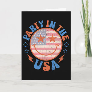 Party In The Usa Happy Face Smile American Flag 4t Card