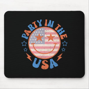 Party In The Usa Happy Face Smile American Flag 4t Mouse Pad