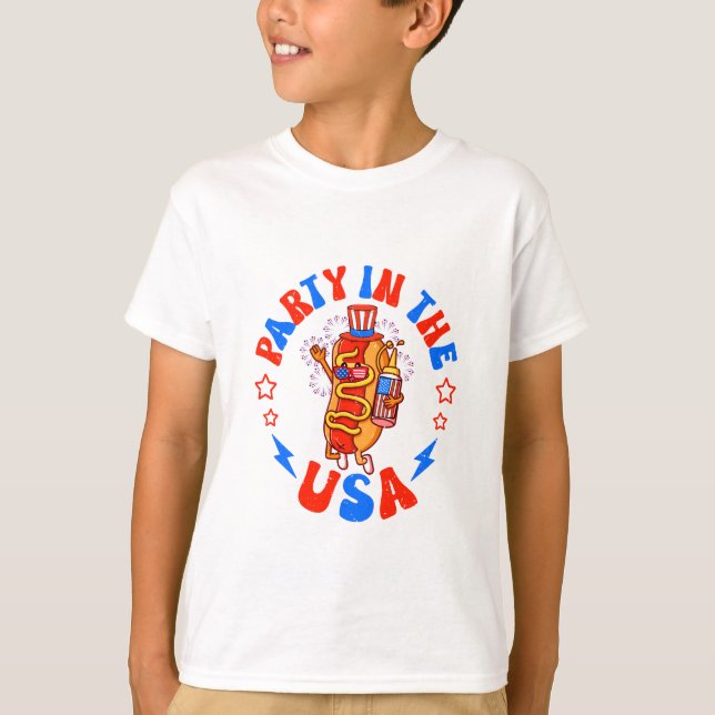 Party In The USA Happy hot dog American Flag  T-Shirt (Front)