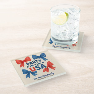 Party in the USA Patriotic 4th of July Custom Glass Coaster
