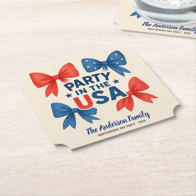 Party in the USA Patriotic 4th of July Custom Paper Coaster (Angled)
