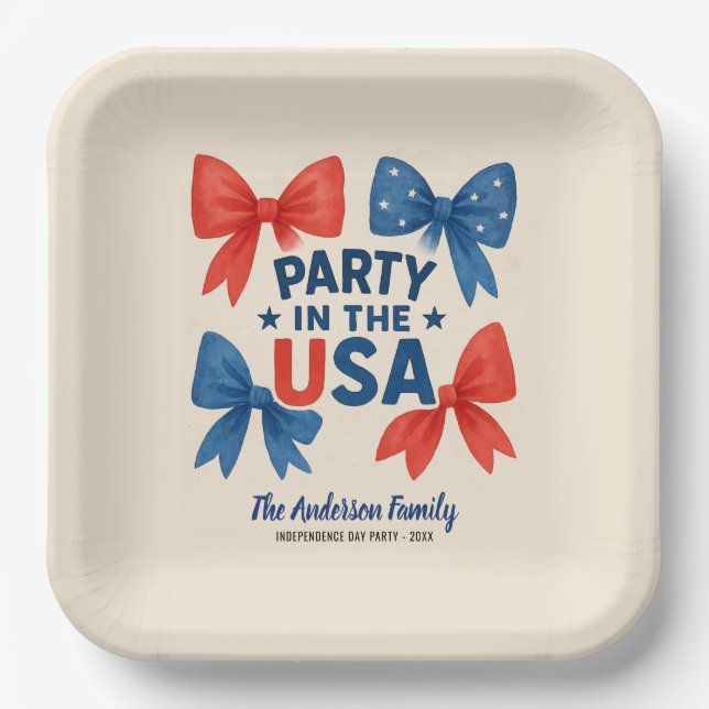 Party in the USA Patriotic 4th of July Custom Paper Plate (Front)