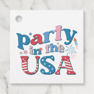 Party In The USA Patriotic Square Sticker Favour Tags