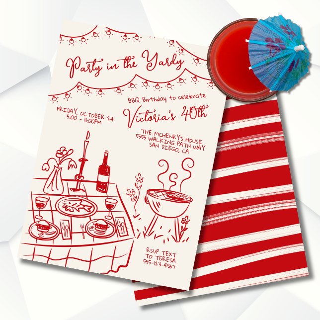 Party in the Yardy Hand Drawn BBQ Party Invitation (Creator Uploaded)