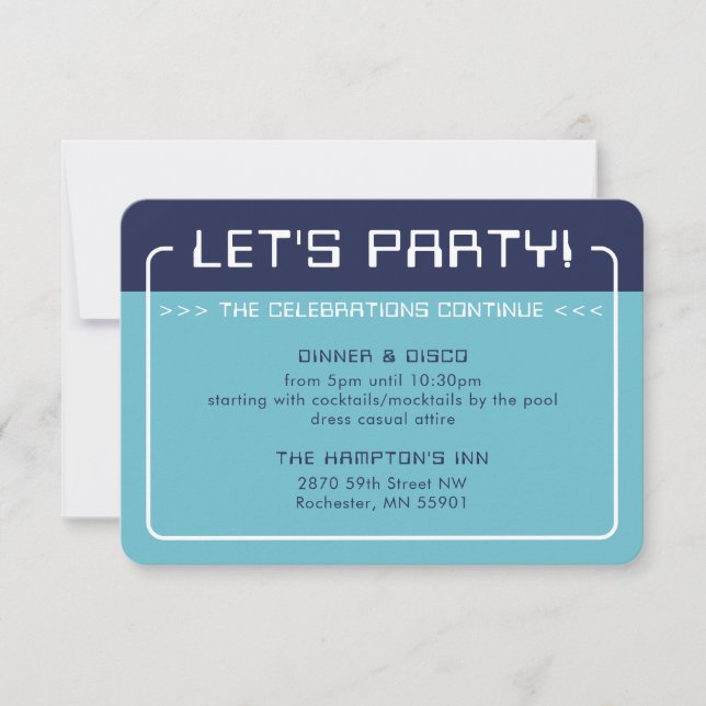 PARTY INFO INSERT modern gaming navy aqua blue Invitation (Front)