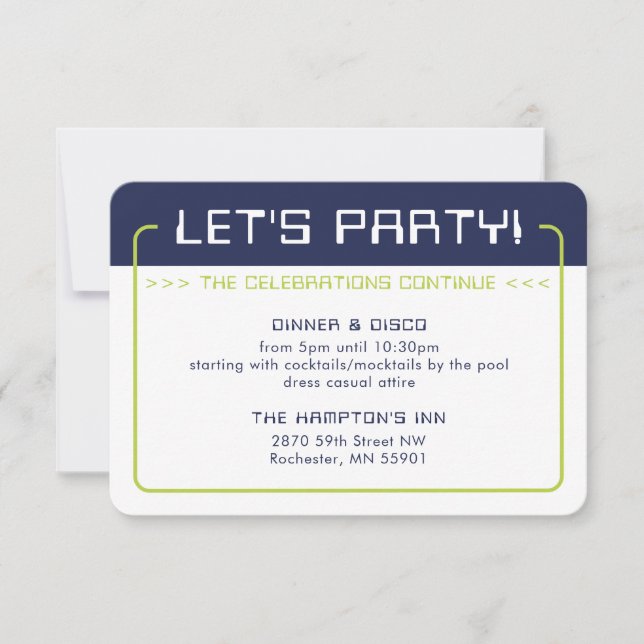 PARTY INFO INSERT modern gaming navy lime green Invitation (Front)