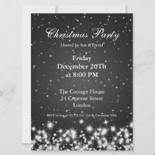 Party Invitation Black Elegant Winter Sparkle