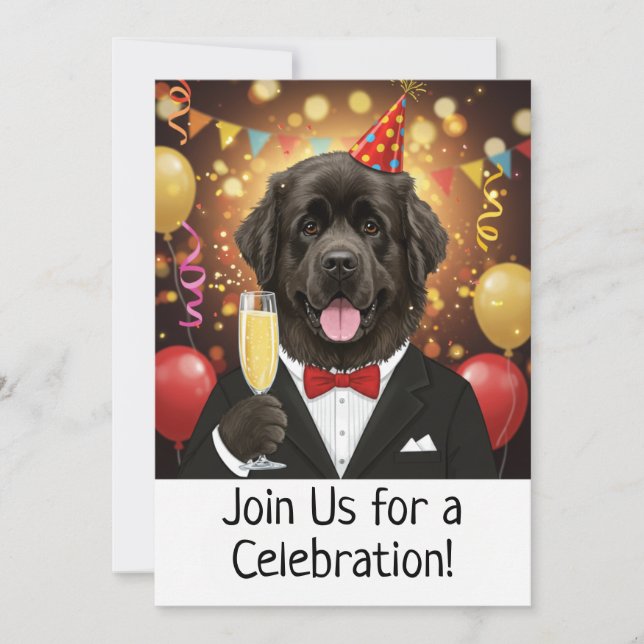 Party Invitation Card with a Newfoundland Dog (Front)