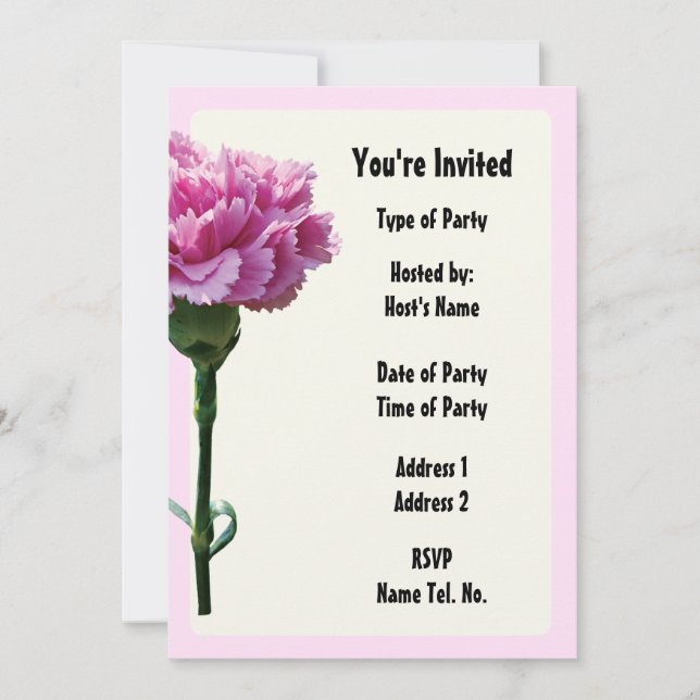 Party Invitation - Carnation  Design (Front)