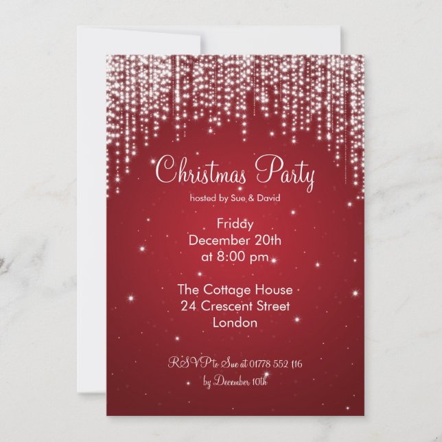 Party Invitation Elegant Falling Sparkle Red (Front)