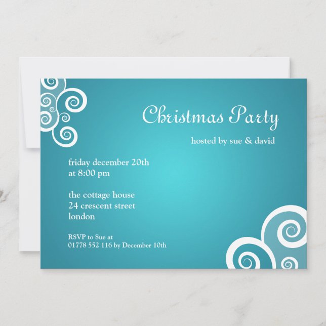 Party Invitation Fabulous Swirls Blue (Front)