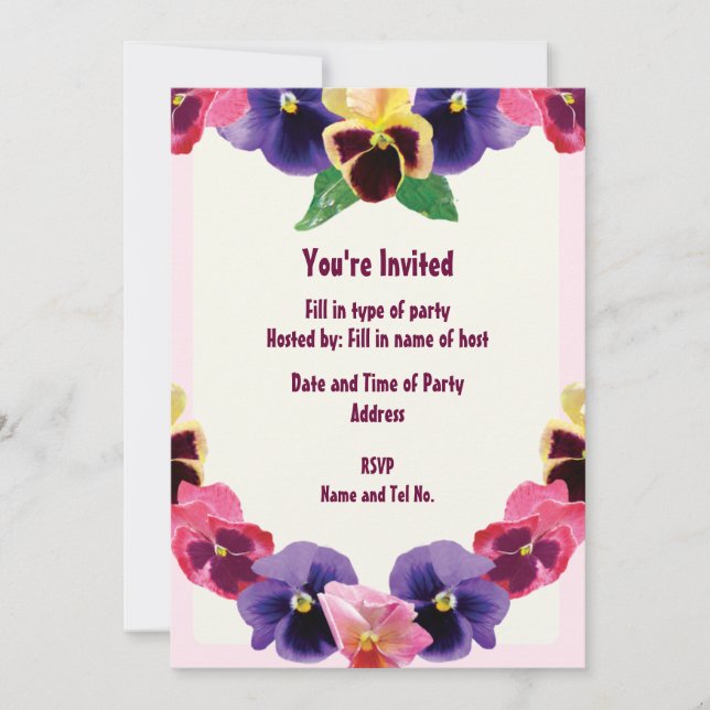 Party Invitation - Pansies Design (Front)