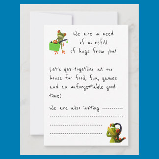 Party invitation "We need more hugs from you!"