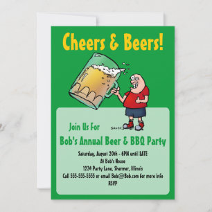 Party Invitation with Funny Cartoon Beer Guy
