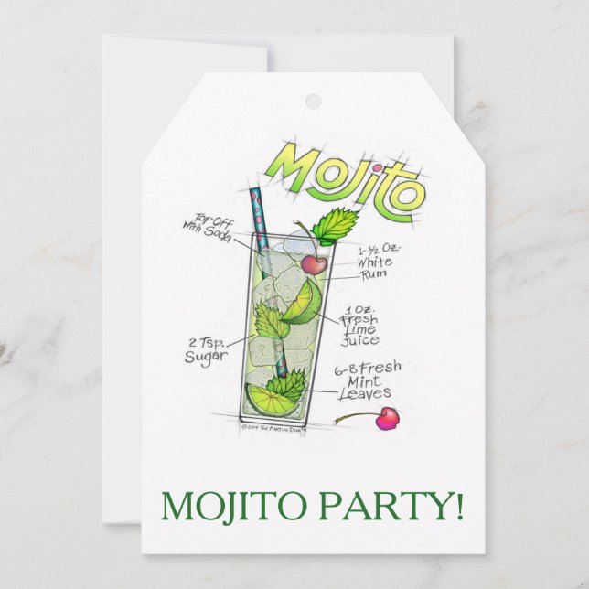 PARTY INVITATIONS - MOJITO RECIPE COCKTAIL ART (Front)