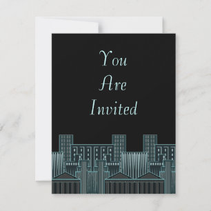 Party Invitations Night in City Cityscape Skyline