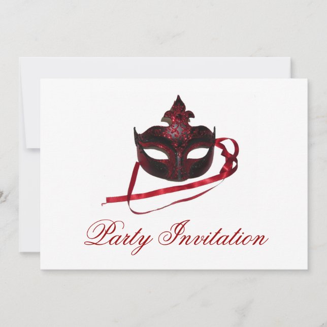 Party Invitations - Red Mask "Masquerade" (Front)