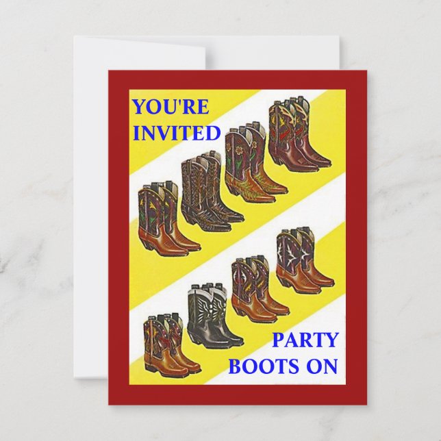 PARTY INVITE ~ BOOTS ON ~ Western style INVITATION (Front)