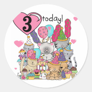Party Kittens 3rd  Birthday Tshirts and gifts Classic Round Sticker