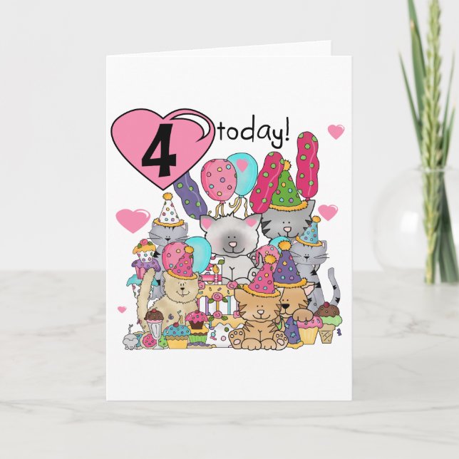 Party Kittens 4th Birthday T-shirts and gifts Card (Front)