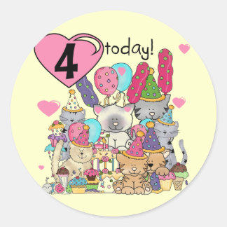 Party Kittens 4th Birthday T-shirts and gifts Classic Round Sticker