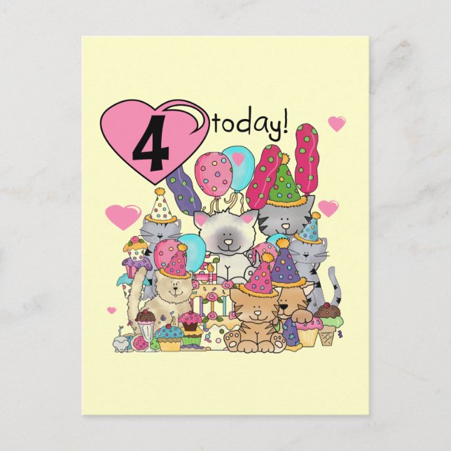 Party Kittens 4th Birthday T-shirts and gifts Invitation Postcard (Front)