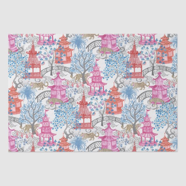 Party Leopards in Pagoda Forest In Spicy Pink Tissue Paper (Front)