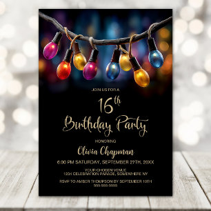 Party Lights 16th Birthday Party Invitation