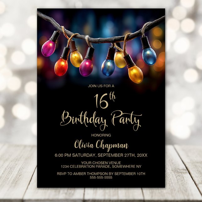 Party Lights 16th Birthday Party Invitation (Creator Uploaded)