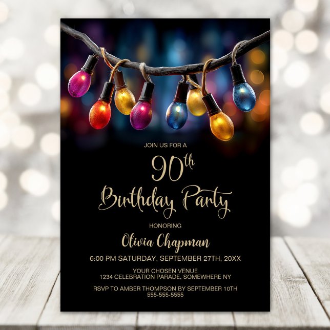Party Lights 90th Birthday Party Invitation (Creator Uploaded)