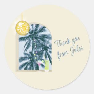 Party Lights Cocktails Disco Ball Blue Thank you Classic Round Sticker