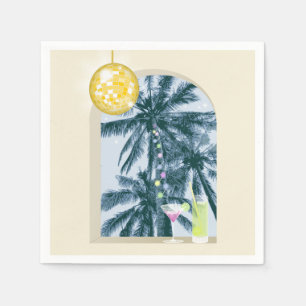 Party Lights Cocktails Disco Ball Palms on Yellow Napkin