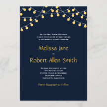 Party Lights Wedding Invitation on Navy Background