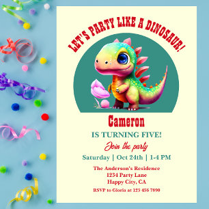 Party Like a Dinosaur Any Age Colorful Birthday Invitation