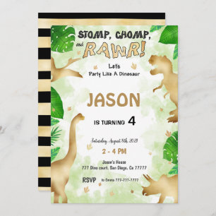 Party Like A Dinosaur, Birthday Party Invitation