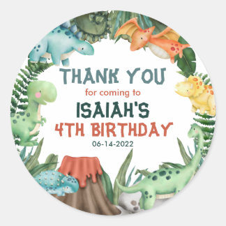 Party Like a Dinosaur Birthday Thank you Classic Round Sticker