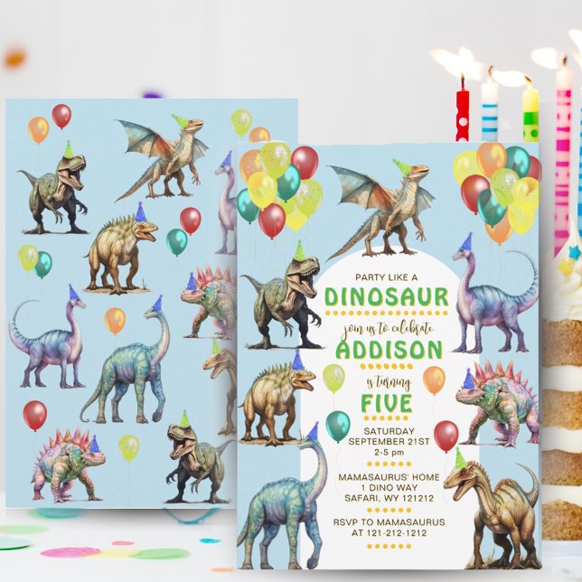 Party Like A Dinosaur Fun & Cute Balloons Birthday Invitation (Party Like a Dinosaur Fun & Cute Birthday)