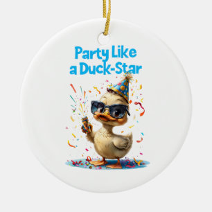 Party Like a Duck Star – Fun Celebration Design Ceramic Tree Decoration