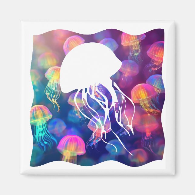 Party Like a Jellyfish Silhouette Customisable Magnet (Front)