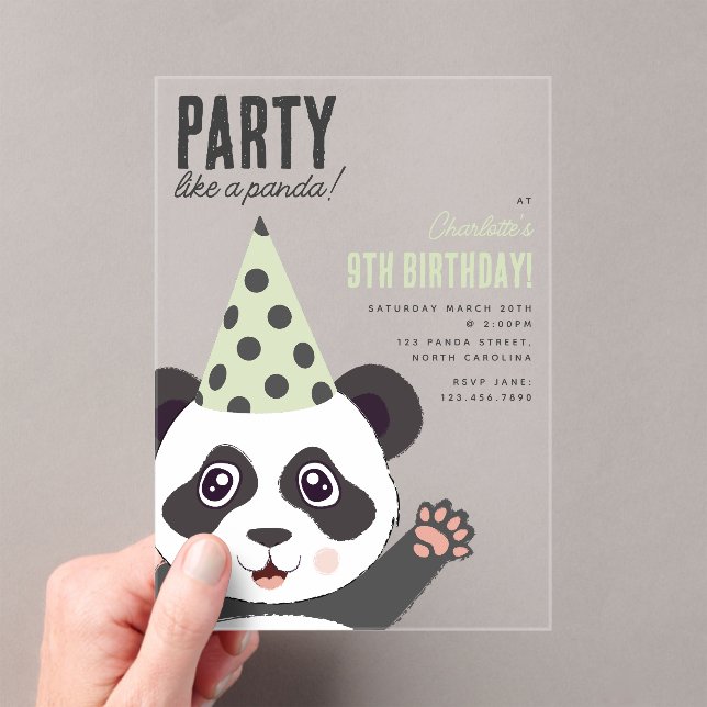 Party Like a Panda Kids Cute Birthday Party Acrylic Invitations (Insitu (Handheld))