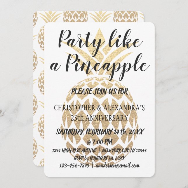 Party Like a Pineapple 25th Wedding Anniversary Invitation (Front/Back)