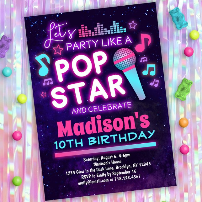 Party Like a Pop Star Music Birthday Invitation (Creator Uploaded)