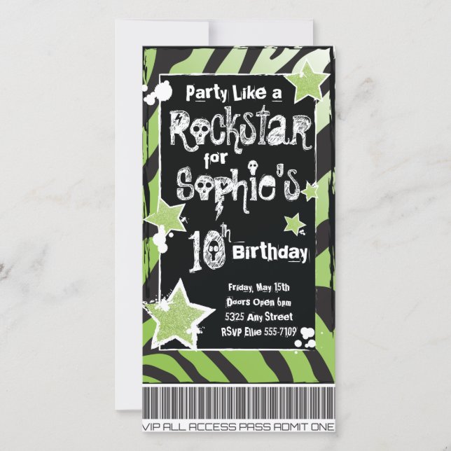Party Like a Rockstar- Green Invitation Template (Front)