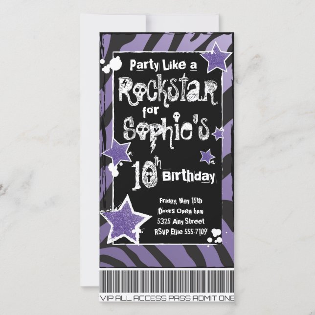 Party Like a Rockstar- Purple Invitation Template (Front)